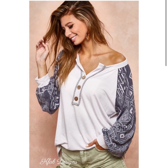 BiBi Tops - LAST ONE Super Soft Aztec Sleeve Henley